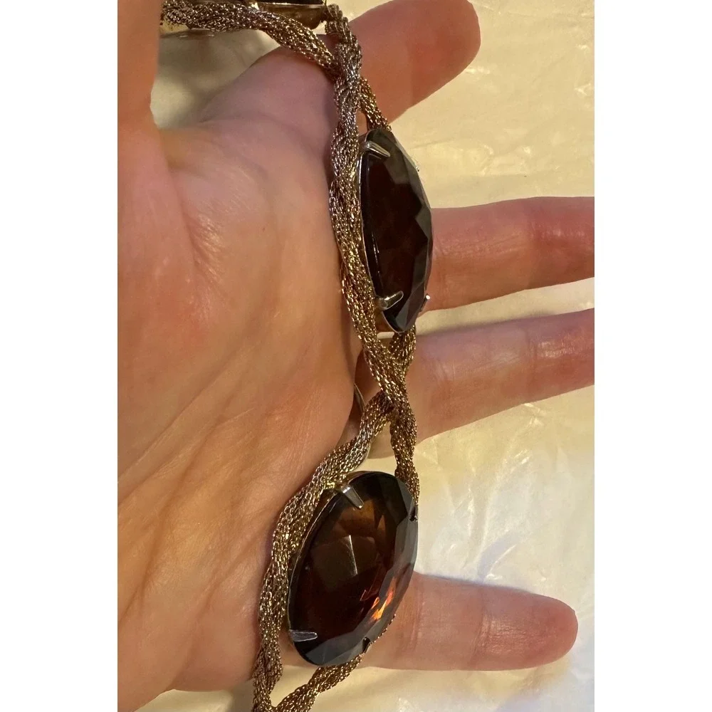 Hattie Carnegie Bracelet Gold Tone w/ large Purple Faceted Stones - Picture 6 of 7
